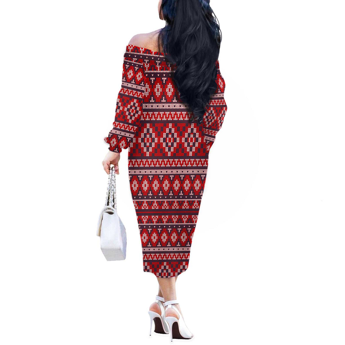 Cat Be Kind Christmas Off The Shoulder Long Sleeve Dress Xmas Holiday Patterns - Wonder Print Shop