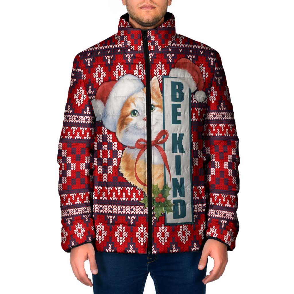 Cat Be Kind Christmas Padded Jacket Xmas Holiday Patterns - Wonder Print Shop