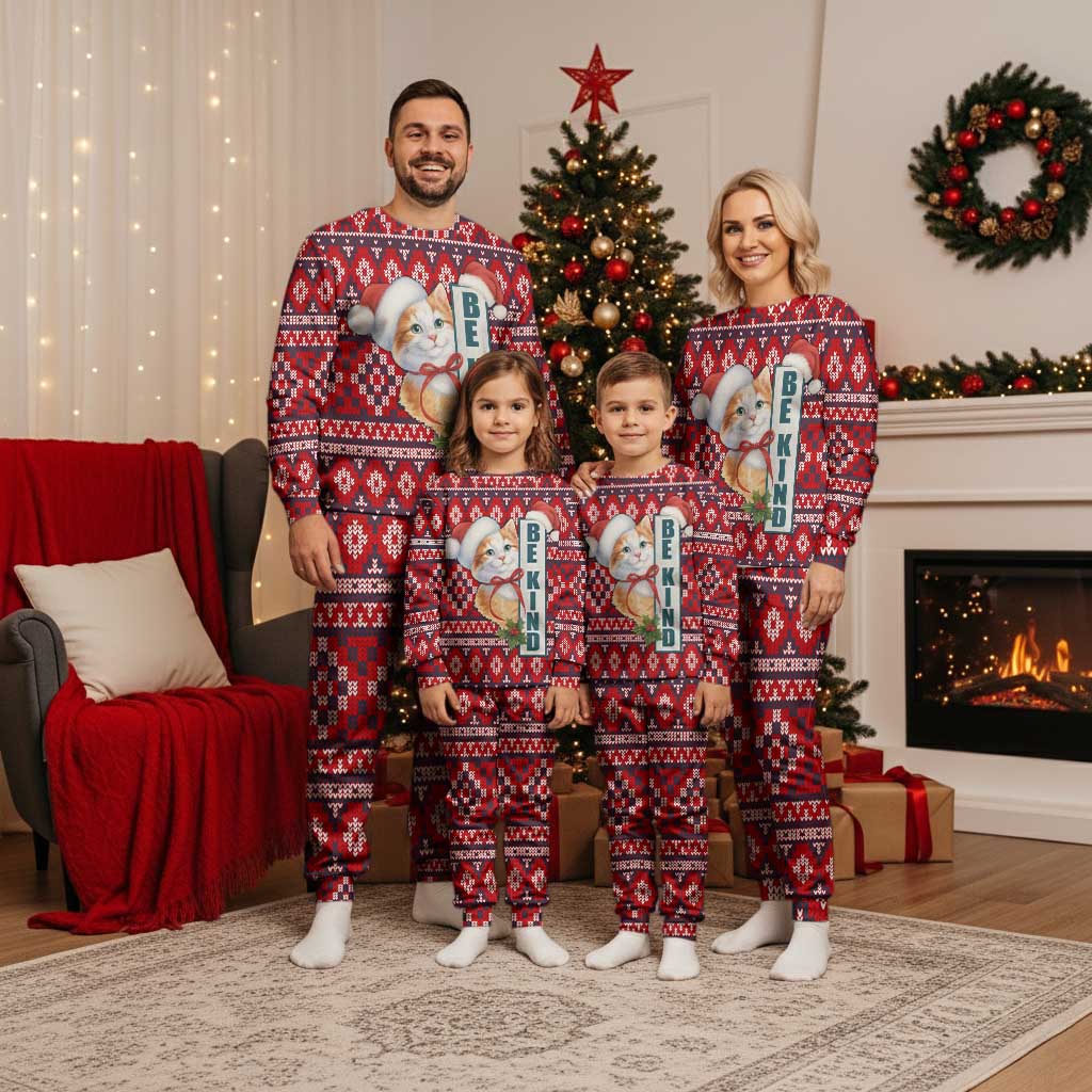 Cat Be Kind Christmas Pajama Set Xmas Holiday Patterns - Wonder Print Shop