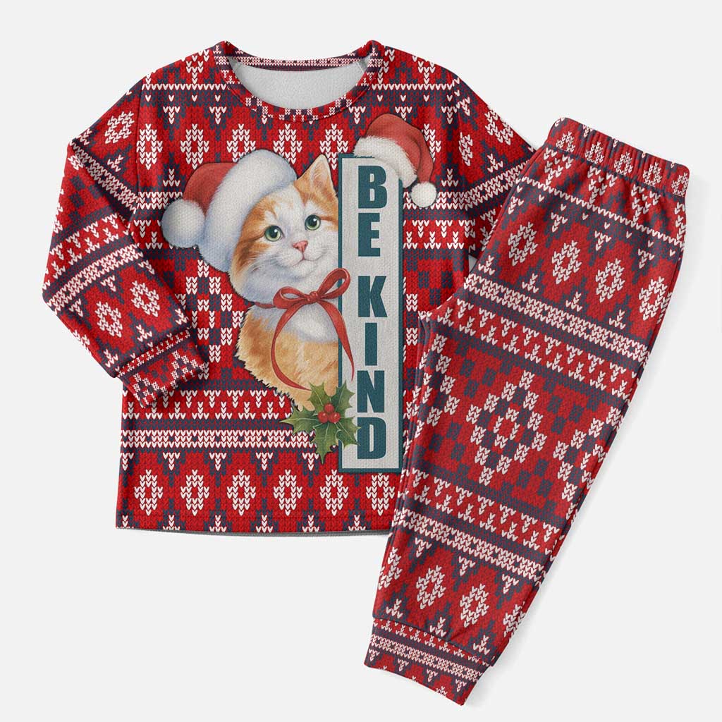 Cat Be Kind Christmas Pajama Set Xmas Holiday Patterns - Wonder Print Shop
