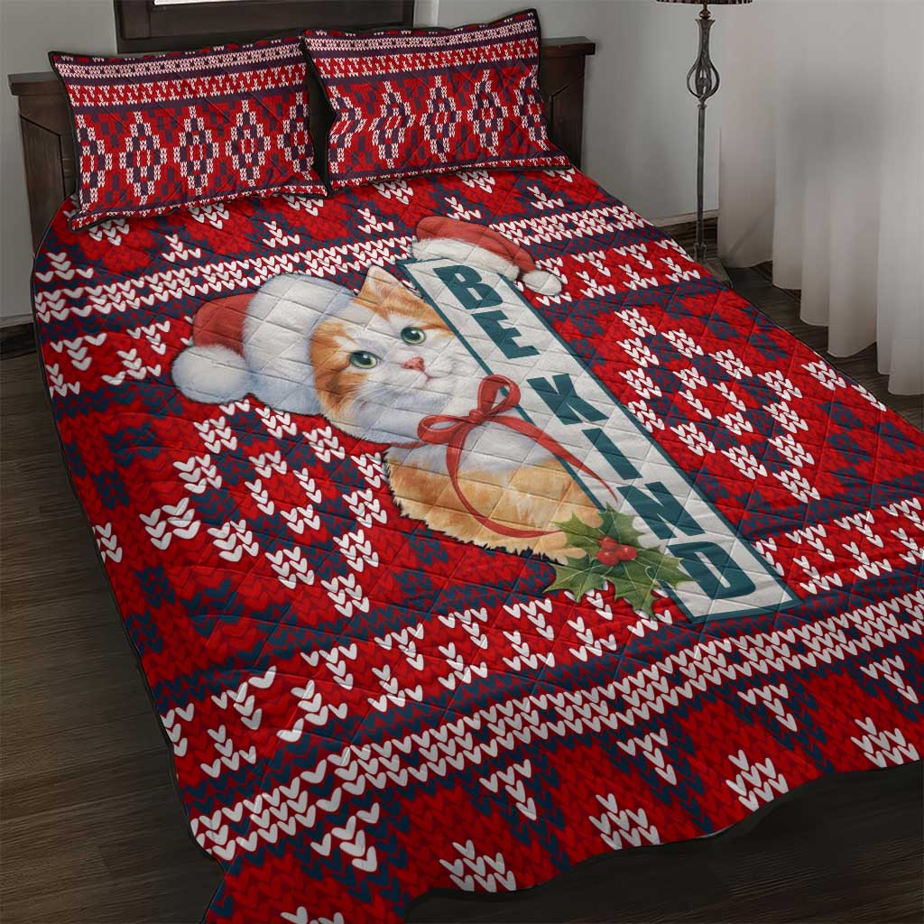 Cat Be Kind Christmas Quilt Bed Set Xmas Holiday Patterns - Wonder Print Shop