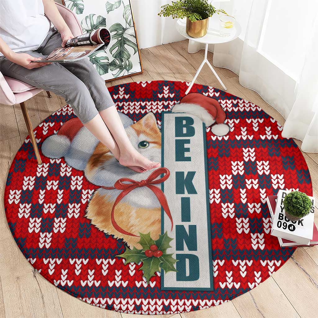 Cat Be Kind Christmas Round Carpet Xmas Holiday Patterns - Wonder Print Shop