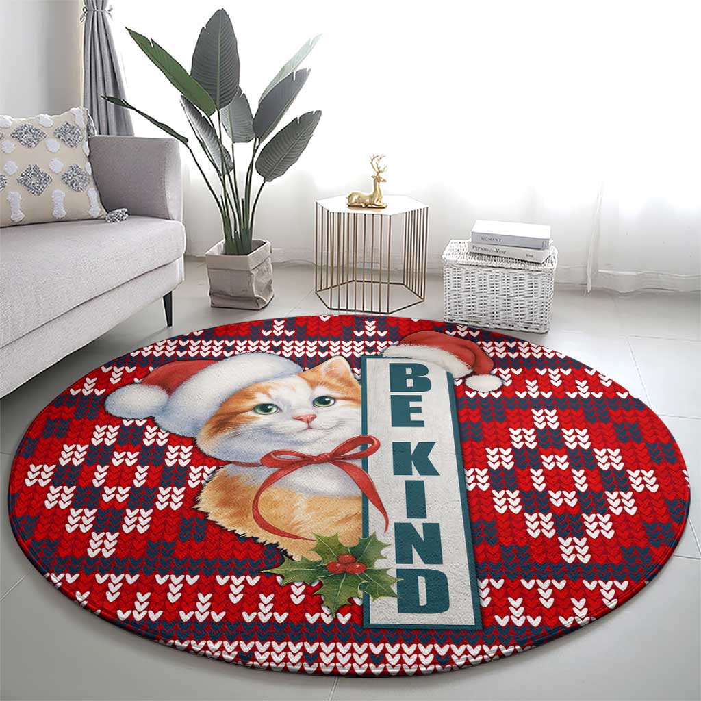 Cat Be Kind Christmas Round Carpet Xmas Holiday Patterns - Wonder Print Shop