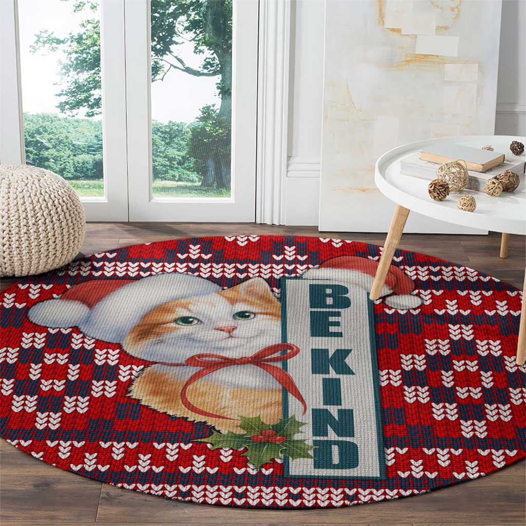 Cat Be Kind Christmas Round Carpet Xmas Holiday Patterns - Wonder Print Shop
