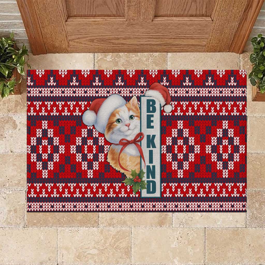 Cat Be Kind Christmas Rubber Doormat Xmas Holiday Patterns - Wonder Print Shop