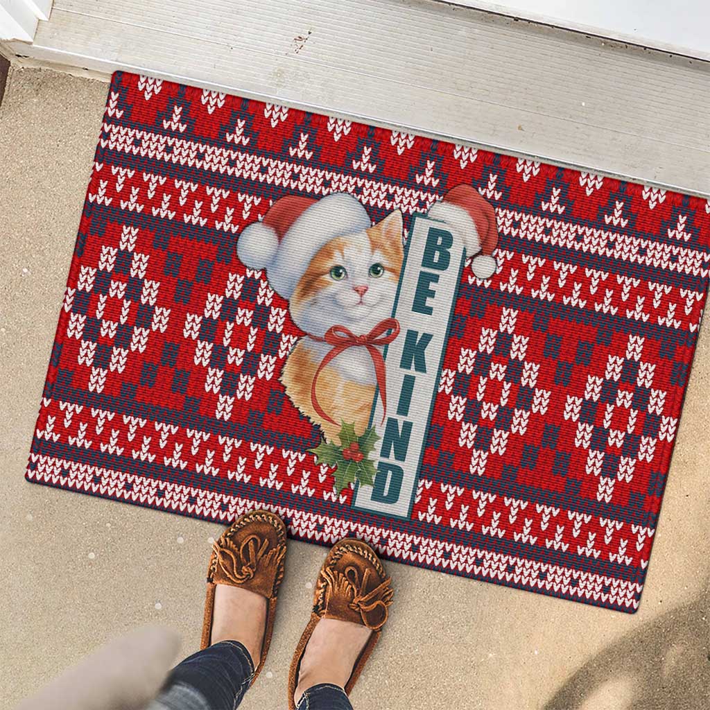 Cat Be Kind Christmas Rubber Doormat Xmas Holiday Patterns - Wonder Print Shop