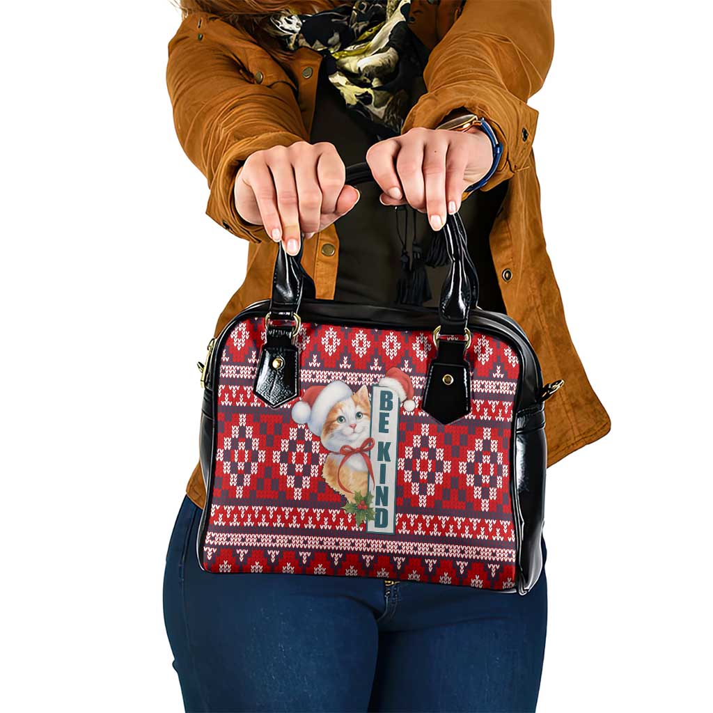 Cat Be Kind Christmas Shoulder Handbag Xmas Holiday Patterns - Wonder Print Shop