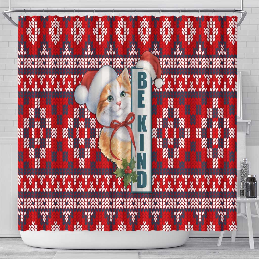 Cat Be Kind Christmas Shower Curtain Xmas Holiday Patterns - Wonder Print Shop