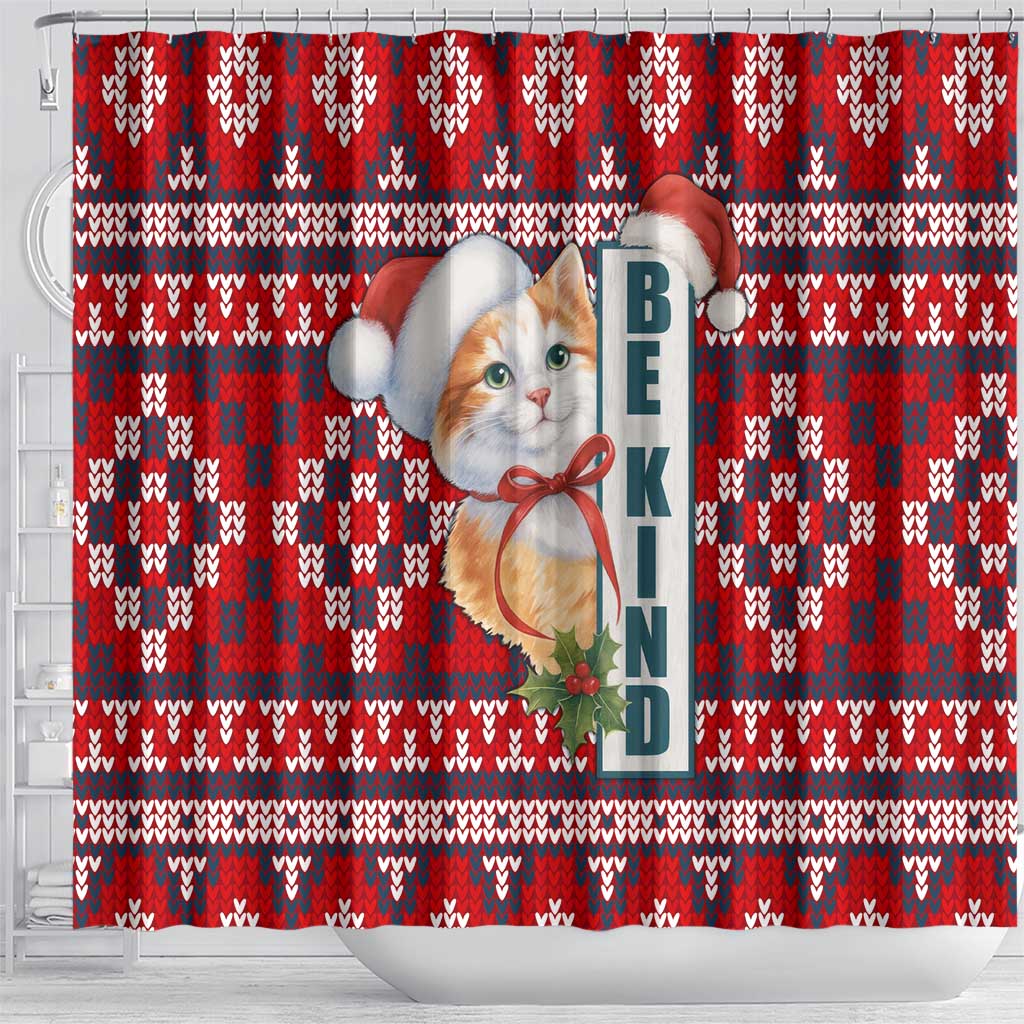 Cat Be Kind Christmas Shower Curtain Xmas Holiday Patterns - Wonder Print Shop