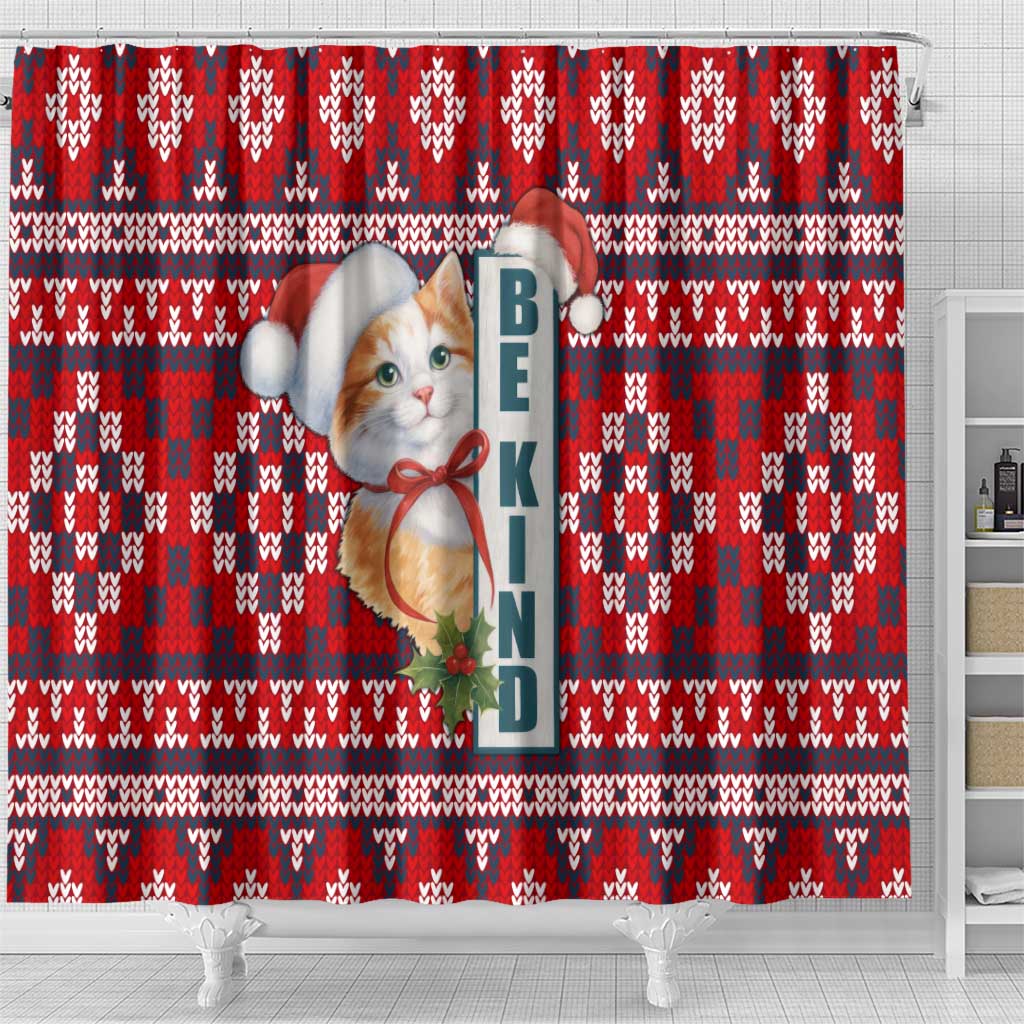 Cat Be Kind Christmas Shower Curtain Xmas Holiday Patterns - Wonder Print Shop