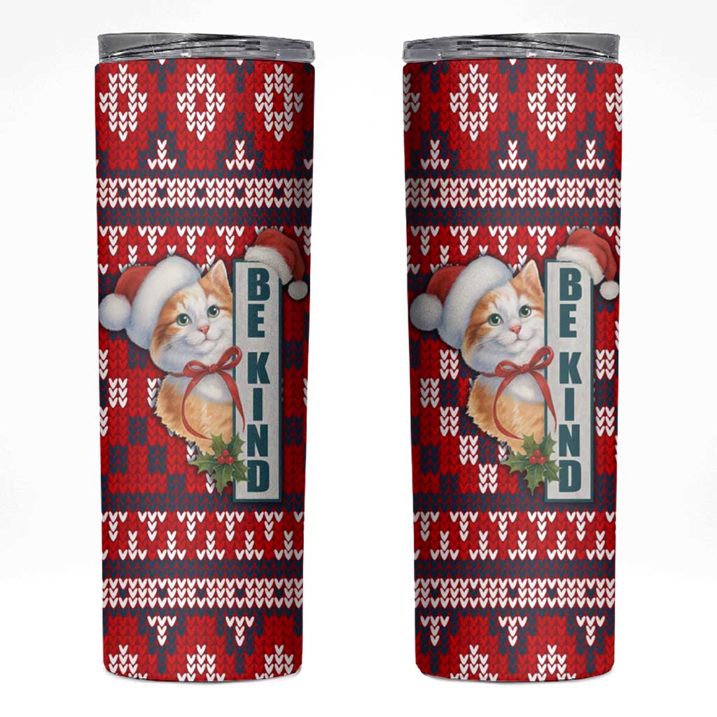 Cat Be Kind Christmas Skinny Tumbler Xmas Holiday Patterns - Wonder Print Shop