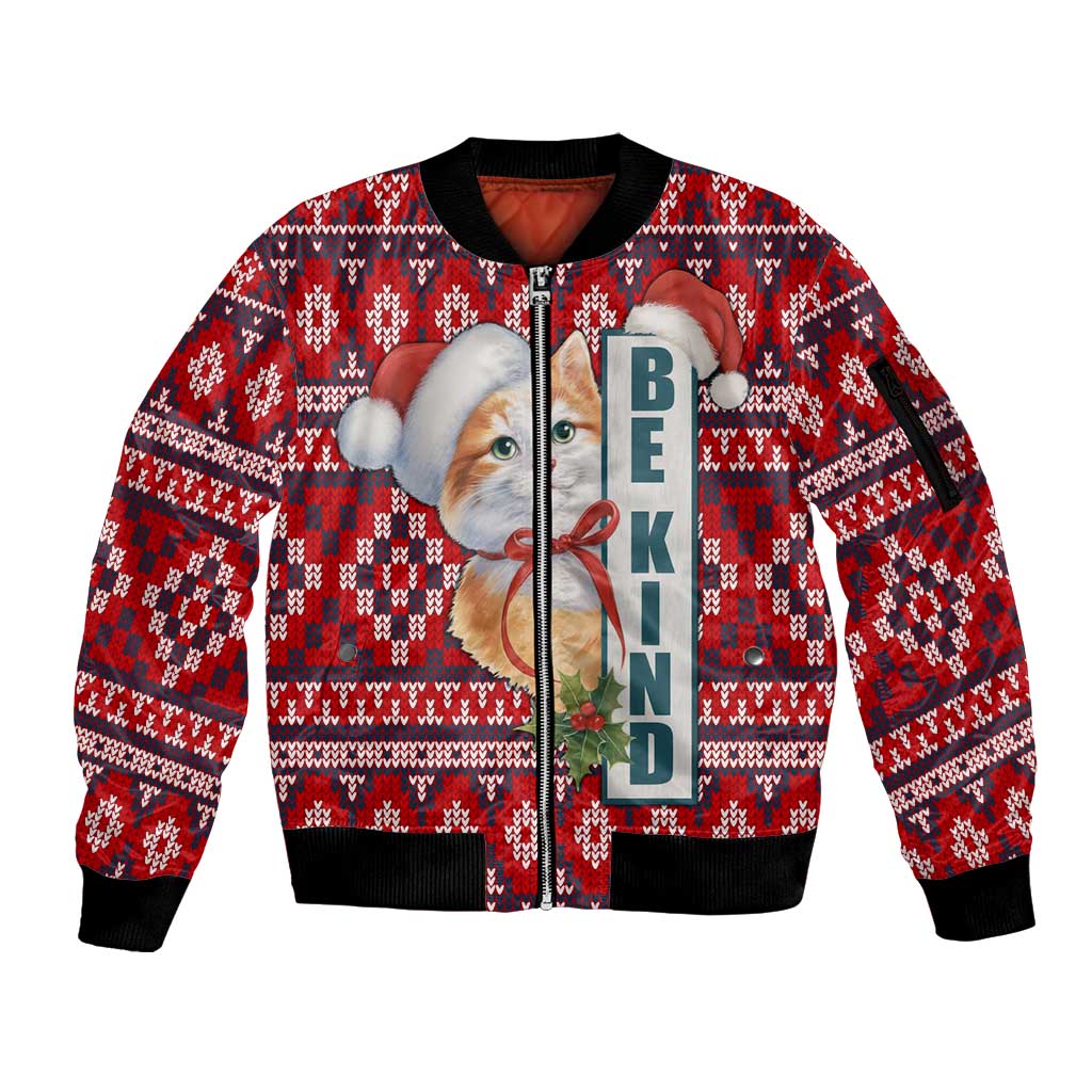 Cat Be Kind Christmas Sleeve Zip Bomber Jacket Xmas Holiday Patterns - Wonder Print Shop