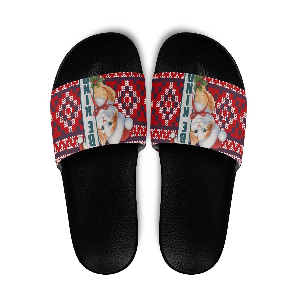 Cat Be Kind Christmas Slide Sandals Xmas Holiday Patterns - Wonder Print Shop