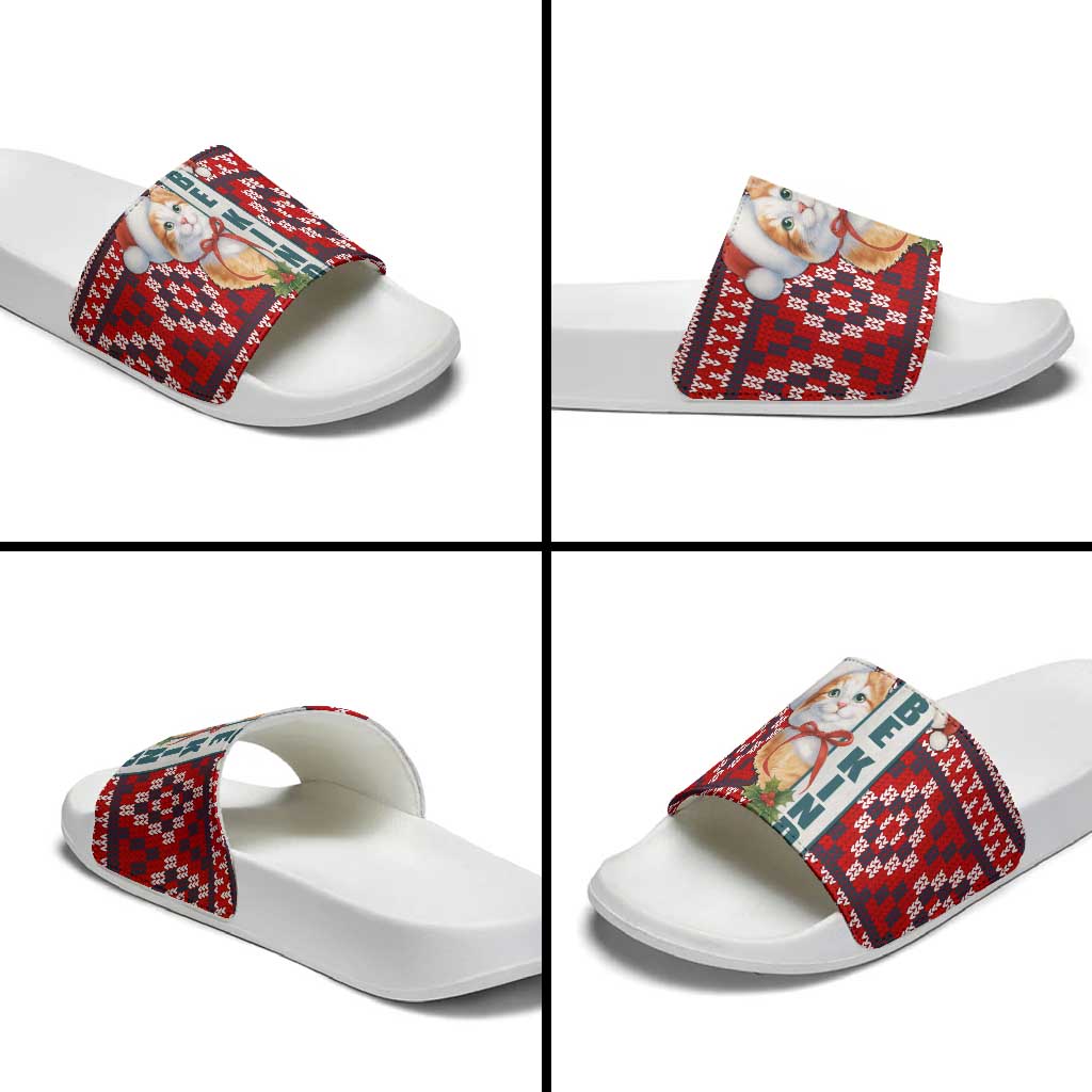 Cat Be Kind Christmas Slide Sandals Xmas Holiday Patterns - Wonder Print Shop