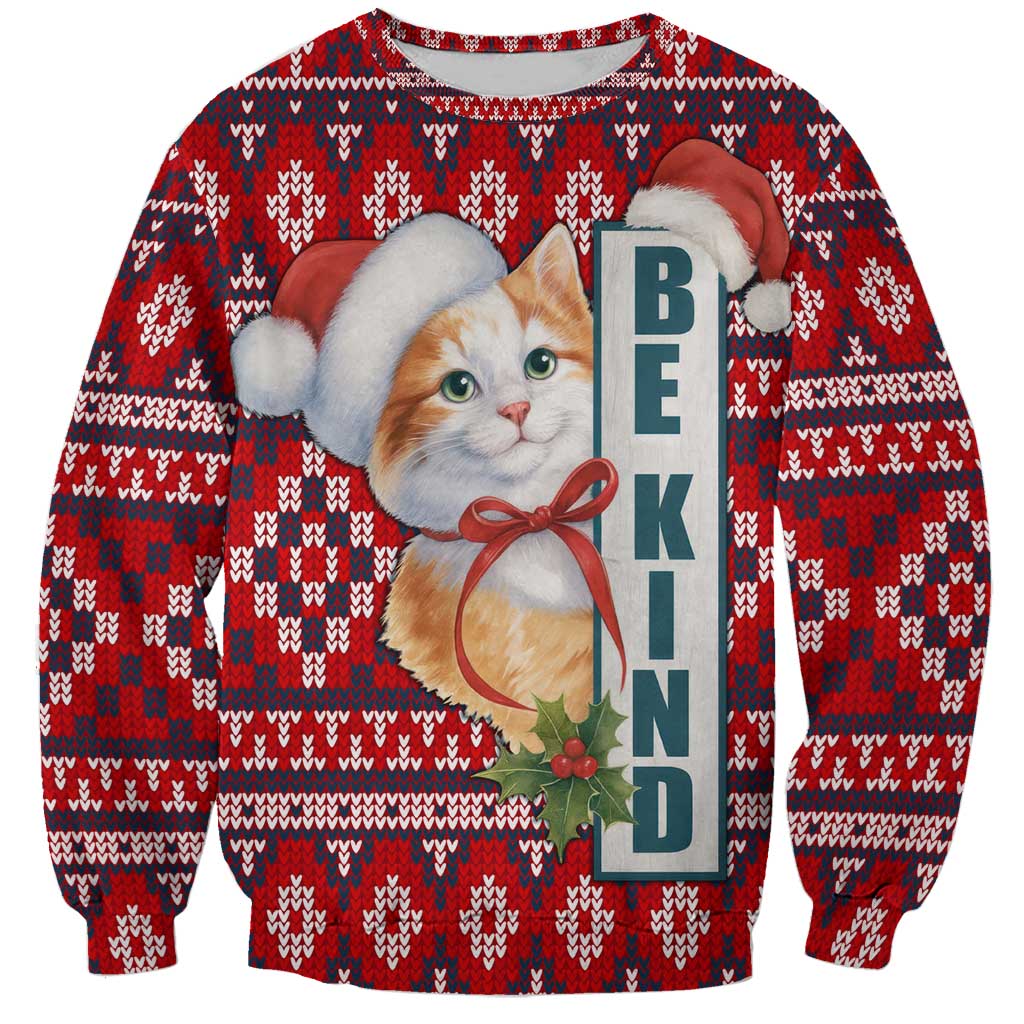 Cat Be Kind Christmas Sweatshirt Xmas Holiday Patterns - Wonder Print Shop