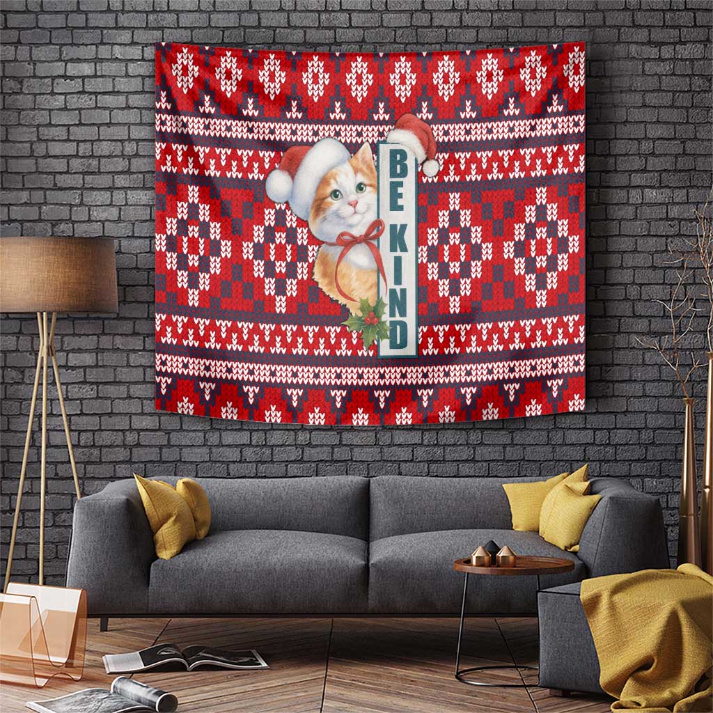 Cat Be Kind Christmas Tapestry Xmas Holiday Patterns - Wonder Print Shop
