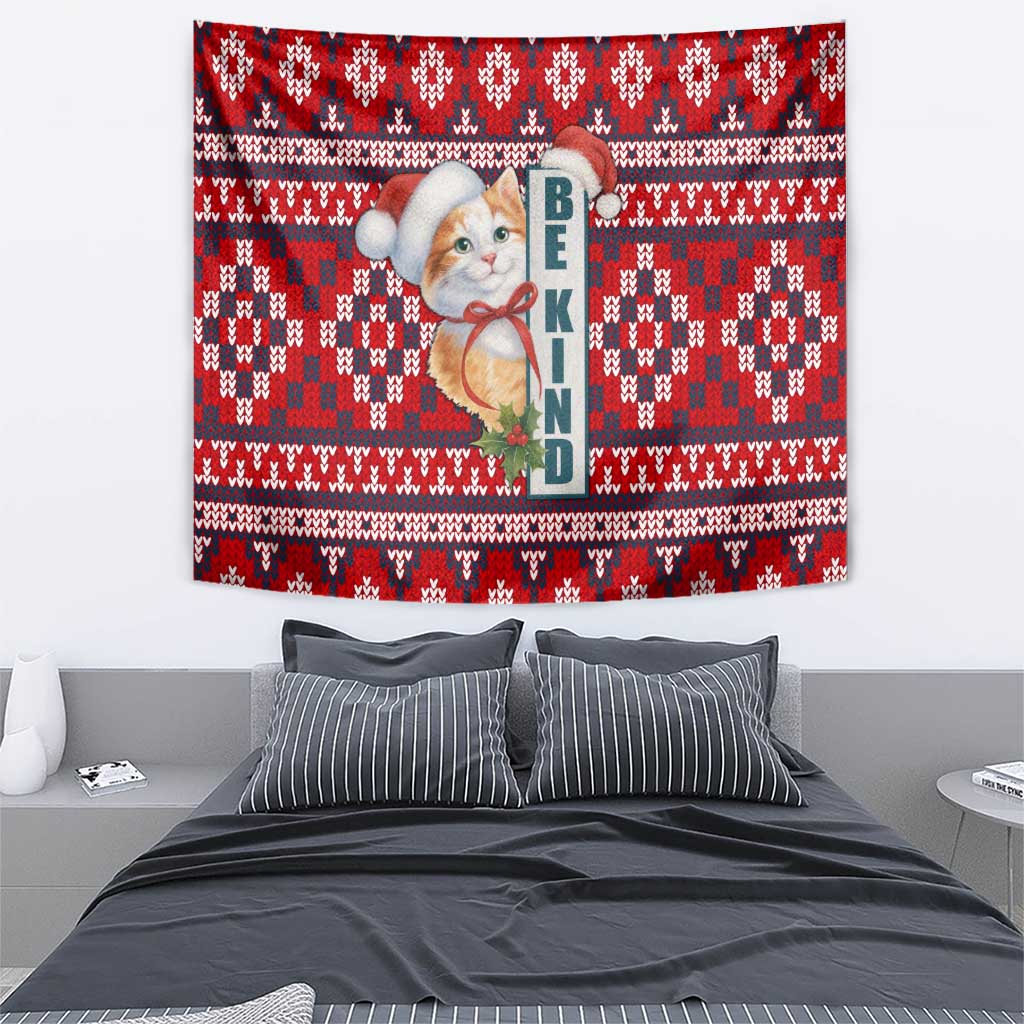 Cat Be Kind Christmas Tapestry Xmas Holiday Patterns - Wonder Print Shop