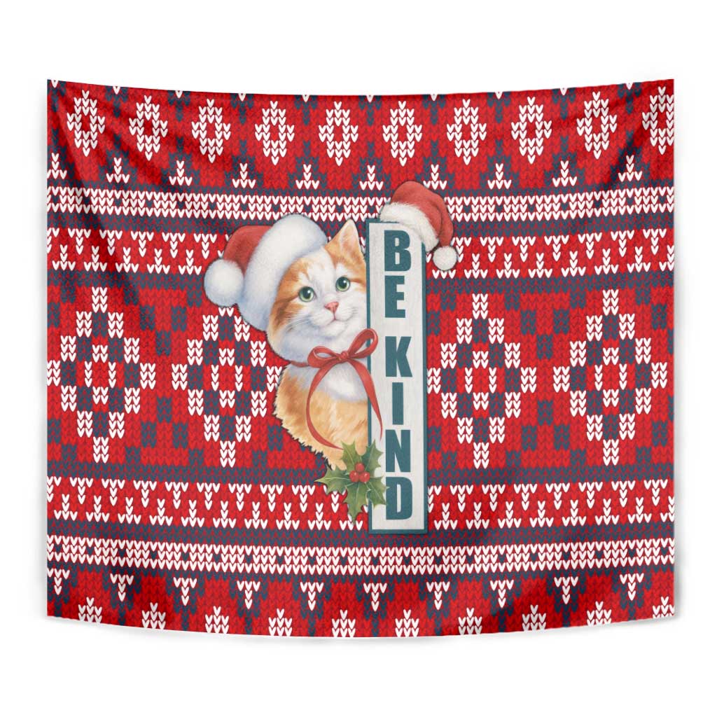 Cat Be Kind Christmas Tapestry Xmas Holiday Patterns - Wonder Print Shop