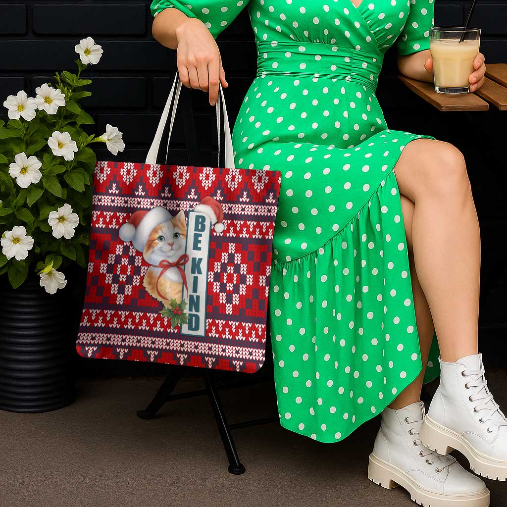 Cat Be Kind Christmas Tote Bag Xmas Holiday Patterns - Wonder Print Shop