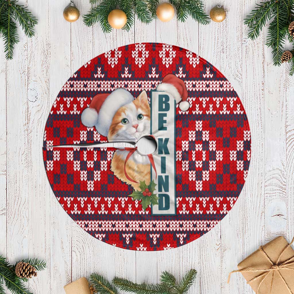 Cat Be Kind Christmas Tree Skirt Xmas Holiday Patterns - Wonder Print Shop