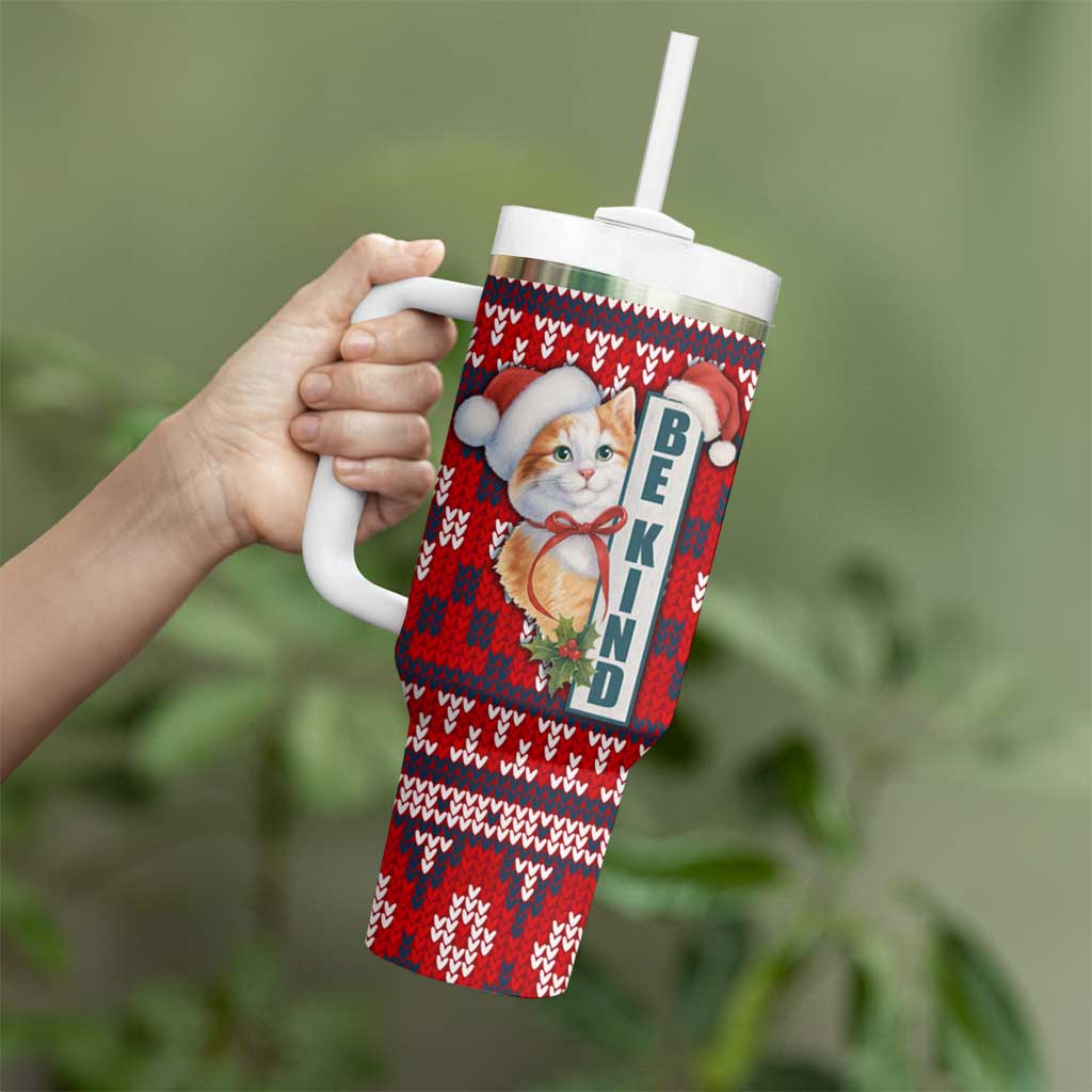 Cat Be Kind Christmas Tumbler With Handle Xmas Holiday Patterns - Wonder Print Shop