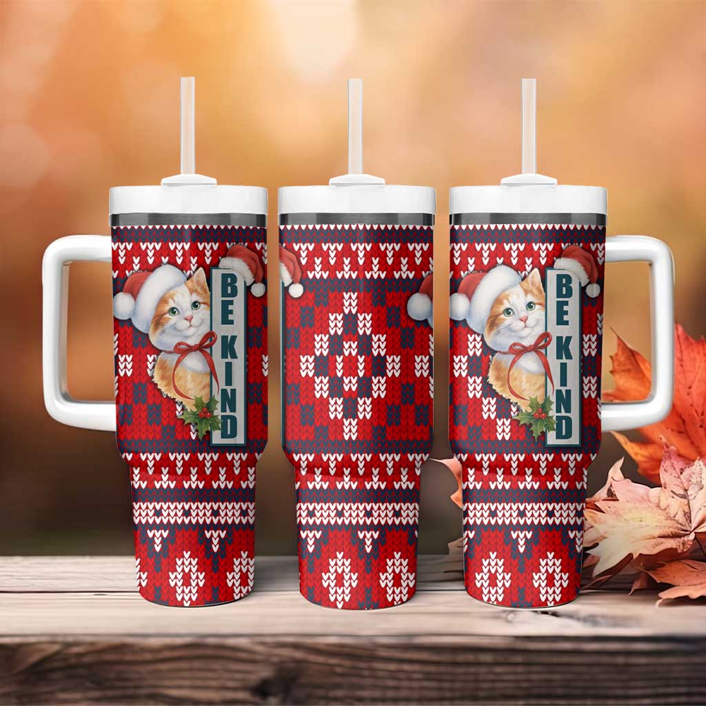 Cat Be Kind Christmas Tumbler With Handle Xmas Holiday Patterns - Wonder Print Shop