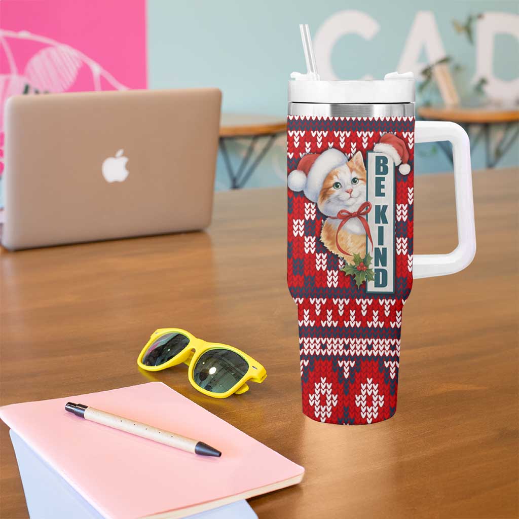 Cat Be Kind Christmas Tumbler With Handle Xmas Holiday Patterns - Wonder Print Shop