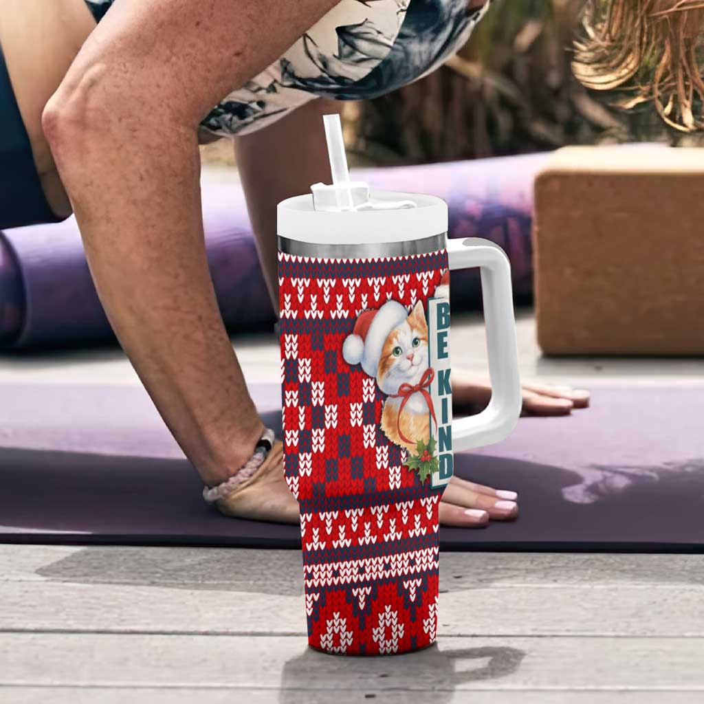Cat Be Kind Christmas Tumbler With Handle Xmas Holiday Patterns - Wonder Print Shop