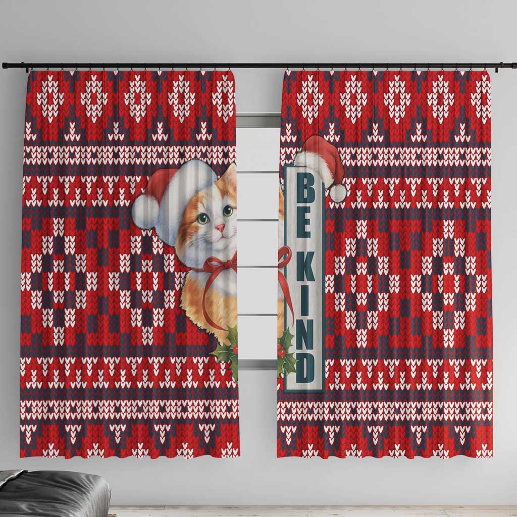 Cat Be Kind Christmas Window Curtain Xmas Holiday Patterns - Wonder Print Shop