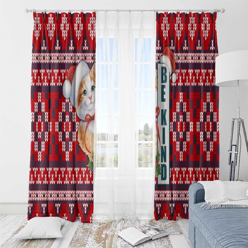 Cat Be Kind Christmas Window Curtain Xmas Holiday Patterns - Wonder Print Shop