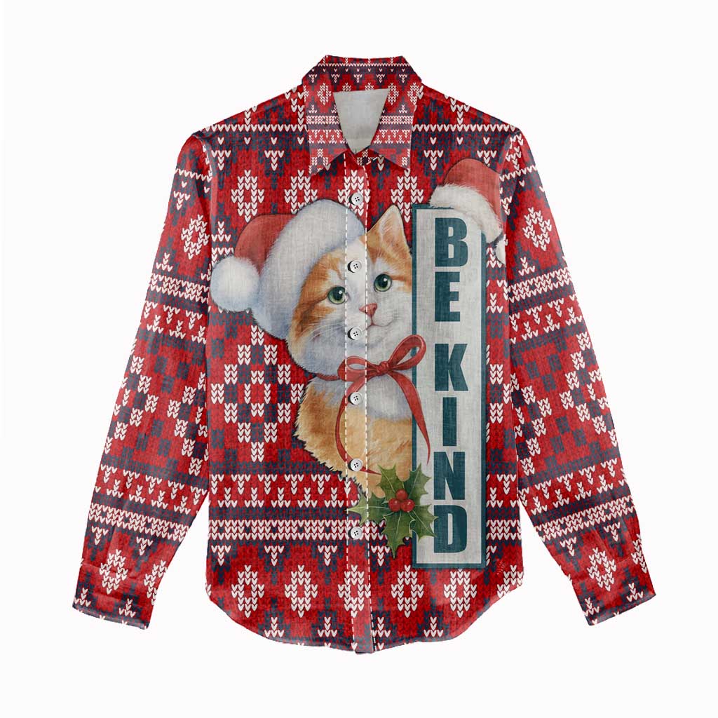 Cat Be Kind Christmas Women Casual Shirt Xmas Holiday Patterns - Wonder Print Shop