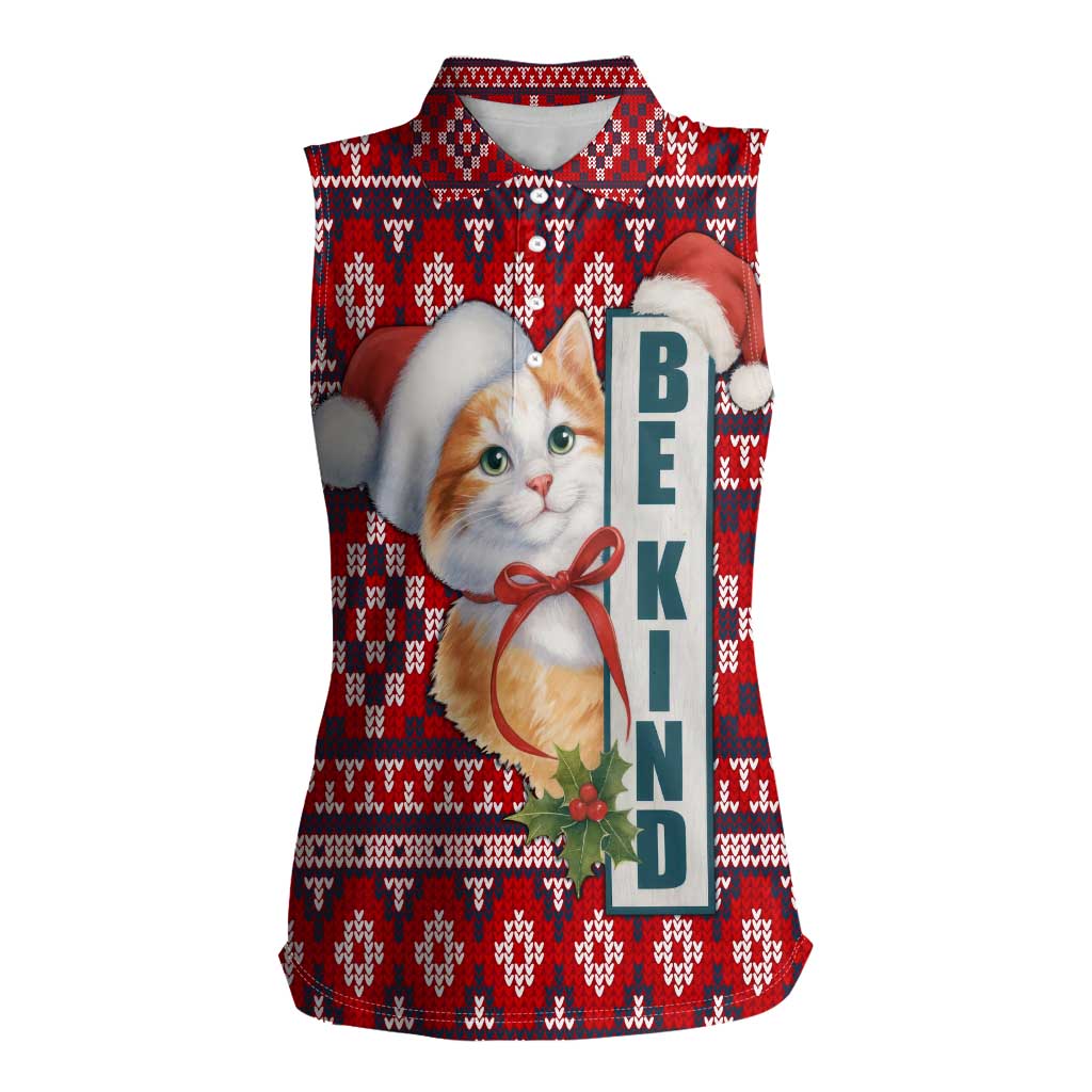 Cat Be Kind Christmas Women Sleeveless Polo Shirt Xmas Holiday Patterns - Wonder Print Shop