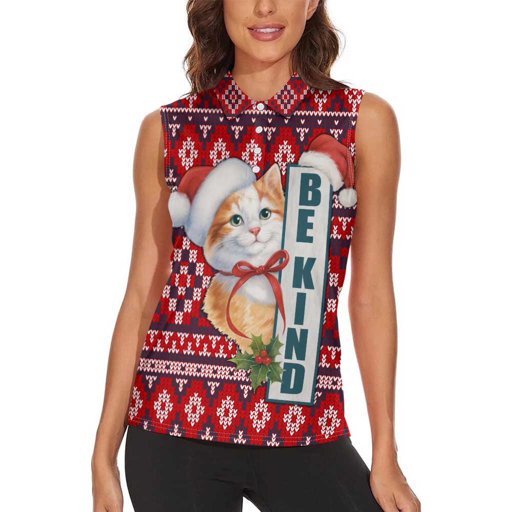 Cat Be Kind Christmas Women Sleeveless Polo Shirt Xmas Holiday Patterns - Wonder Print Shop