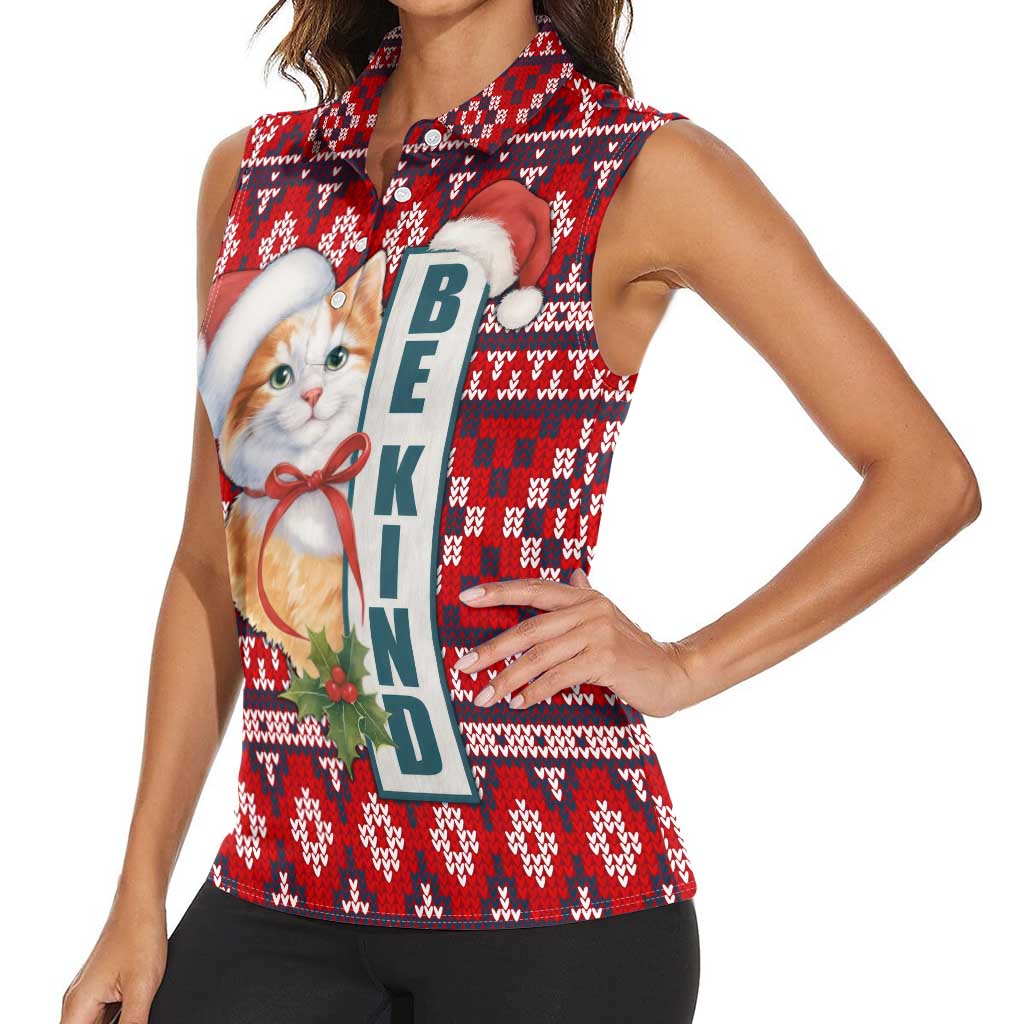 Cat Be Kind Christmas Women Sleeveless Polo Shirt Xmas Holiday Patterns - Wonder Print Shop