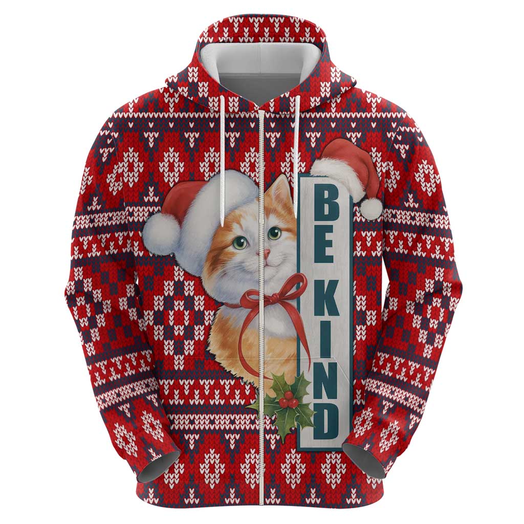 Cat Be Kind Christmas Zip Hoodie Xmas Holiday Patterns - Wonder Print Shop