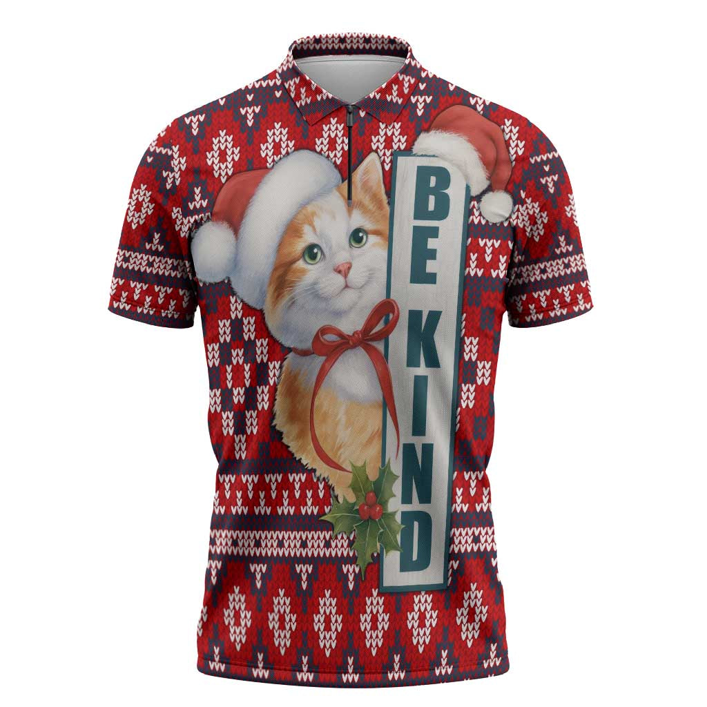 Cat Be Kind Christmas Zipper Polo Shirt Xmas Holiday Patterns - Wonder Print Shop