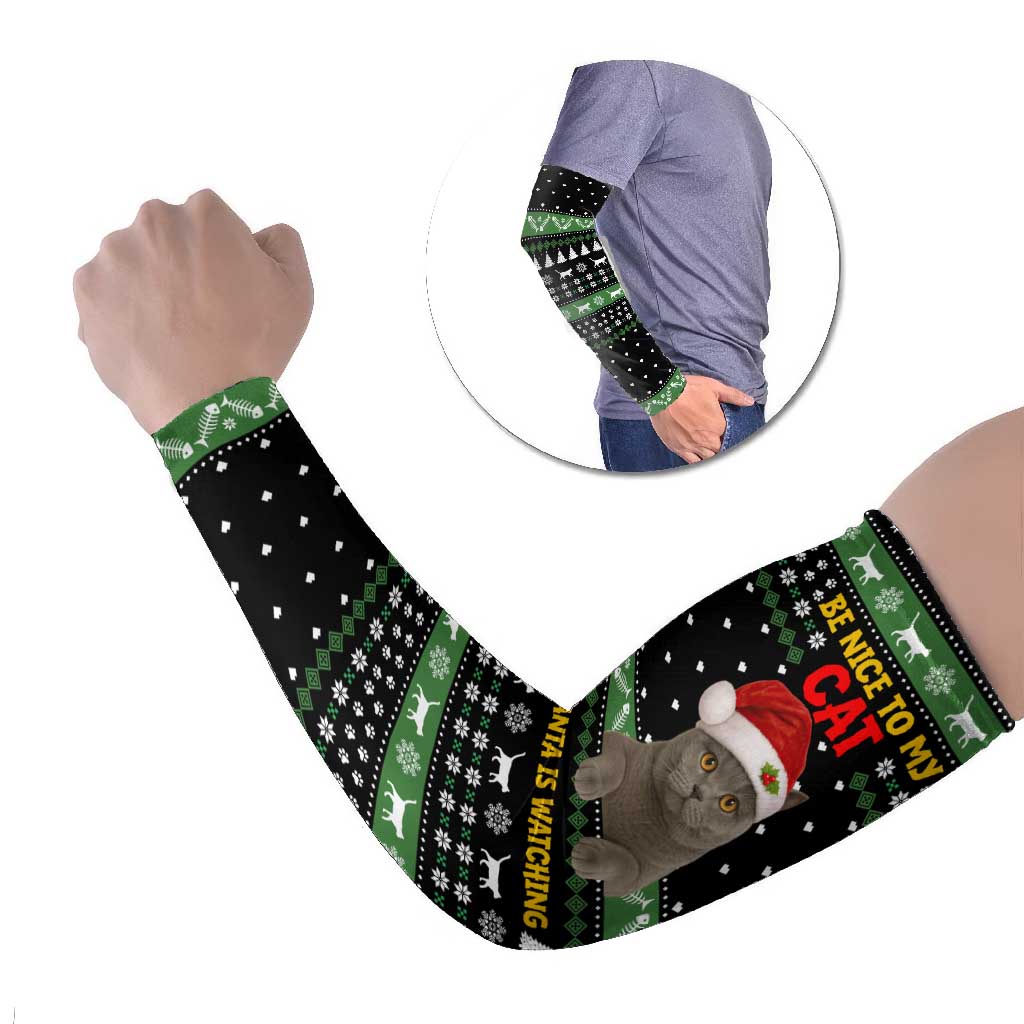 Cat Be Nice Christmas Arm Sleeves Xmas Holiday Patterns - Wonder Print Shop
