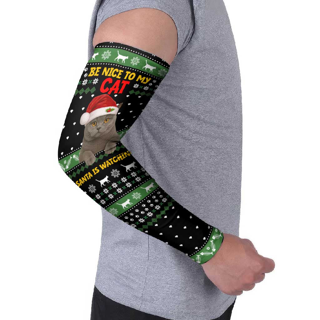 Cat Be Nice Christmas Arm Sleeves Xmas Holiday Patterns - Wonder Print Shop