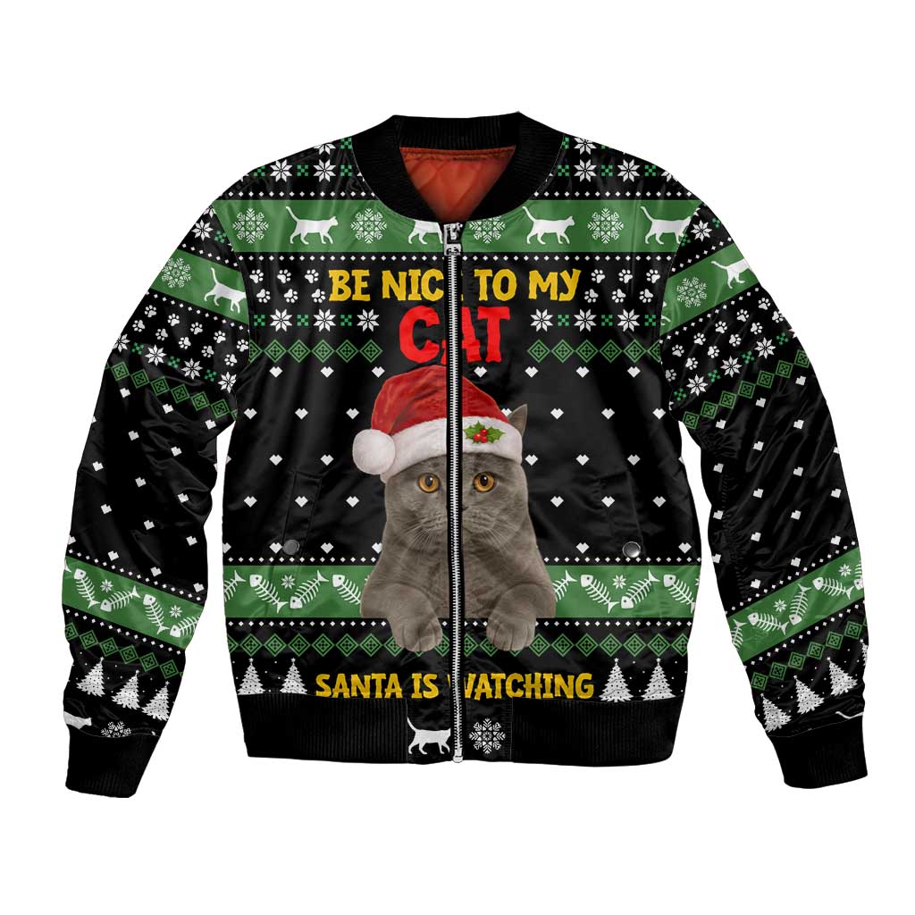 Cat Be Nice Christmas Bomber Jacket Xmas Holiday Patterns - Wonder Print Shop