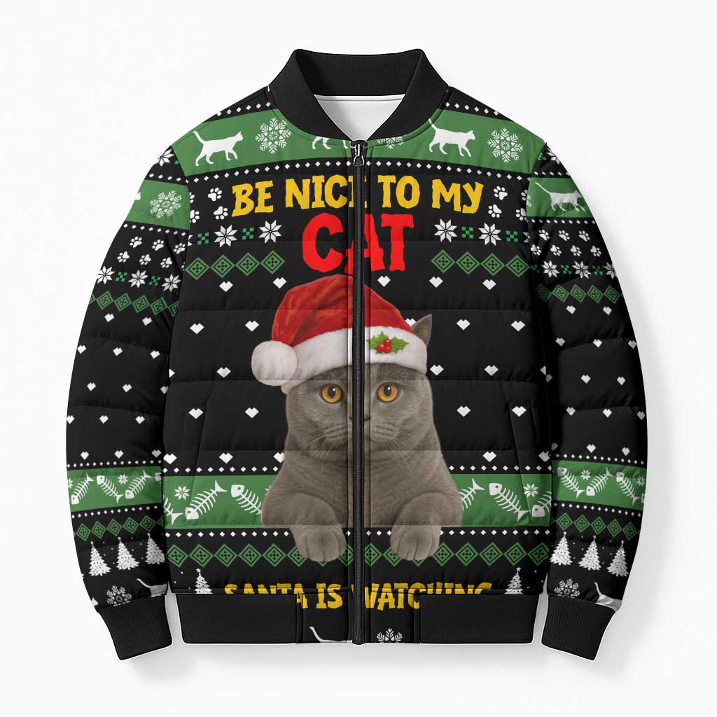 Cat Be Nice Christmas Bomber Puffer Jacket Xmas Holiday Patterns - Wonder Print Shop