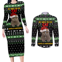 Cat Be Nice Christmas Couples Matching Long Sleeve Bodycon Dress and Long Sleeve Button Shirt Xmas Holiday Patterns - Wonder Print Shop