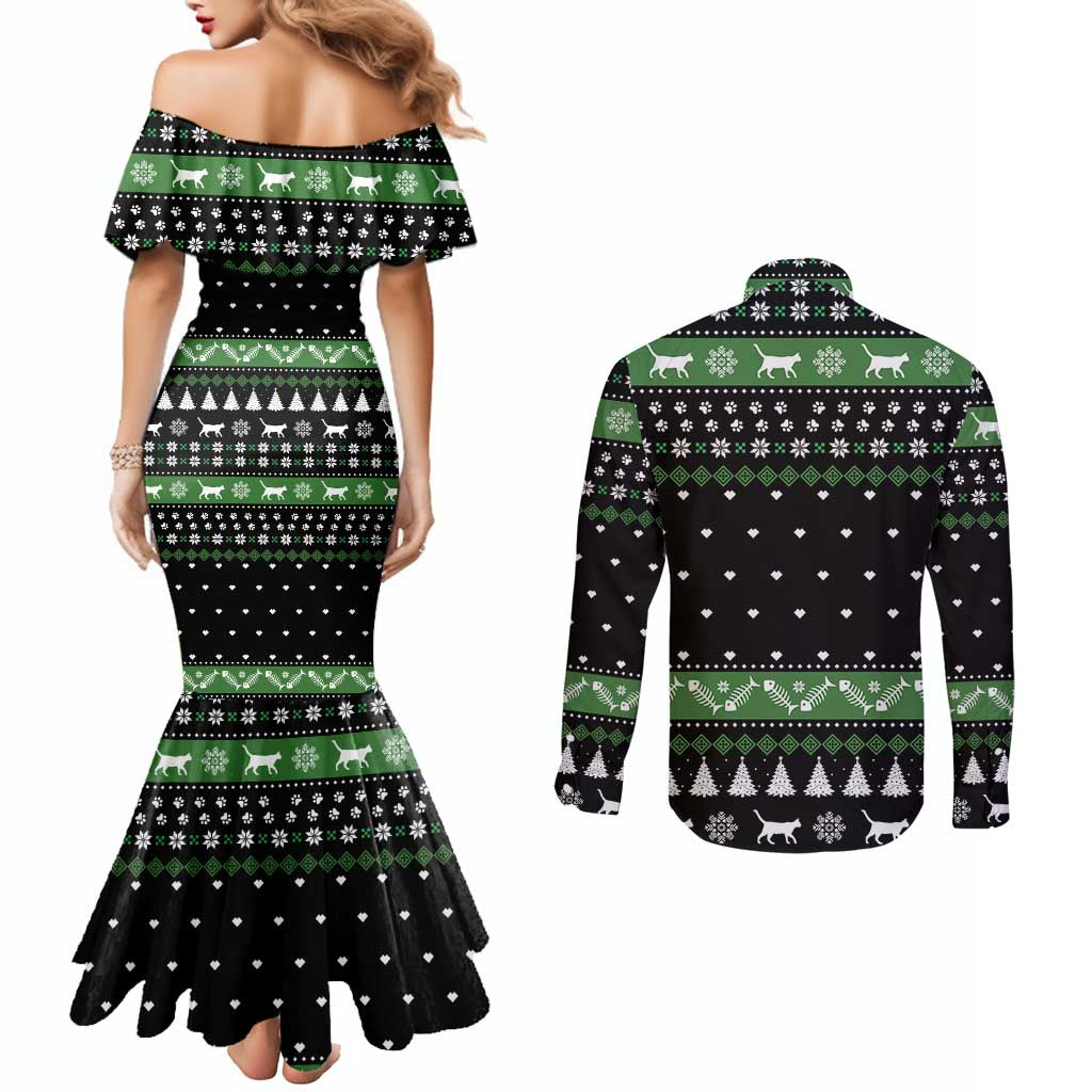 Cat Be Nice Christmas Couples Matching Mermaid Dress and Long Sleeve Button Shirt Xmas Holiday Patterns - Wonder Print Shop