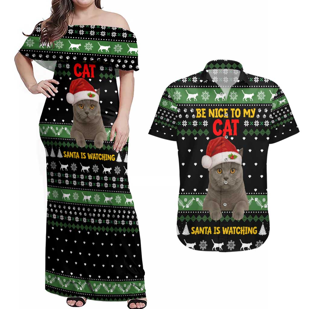 Cat Be Nice Christmas Couples Matching Off Shoulder Maxi Dress and Hawaiian Shirt Xmas Holiday Patterns - Wonder Print Shop