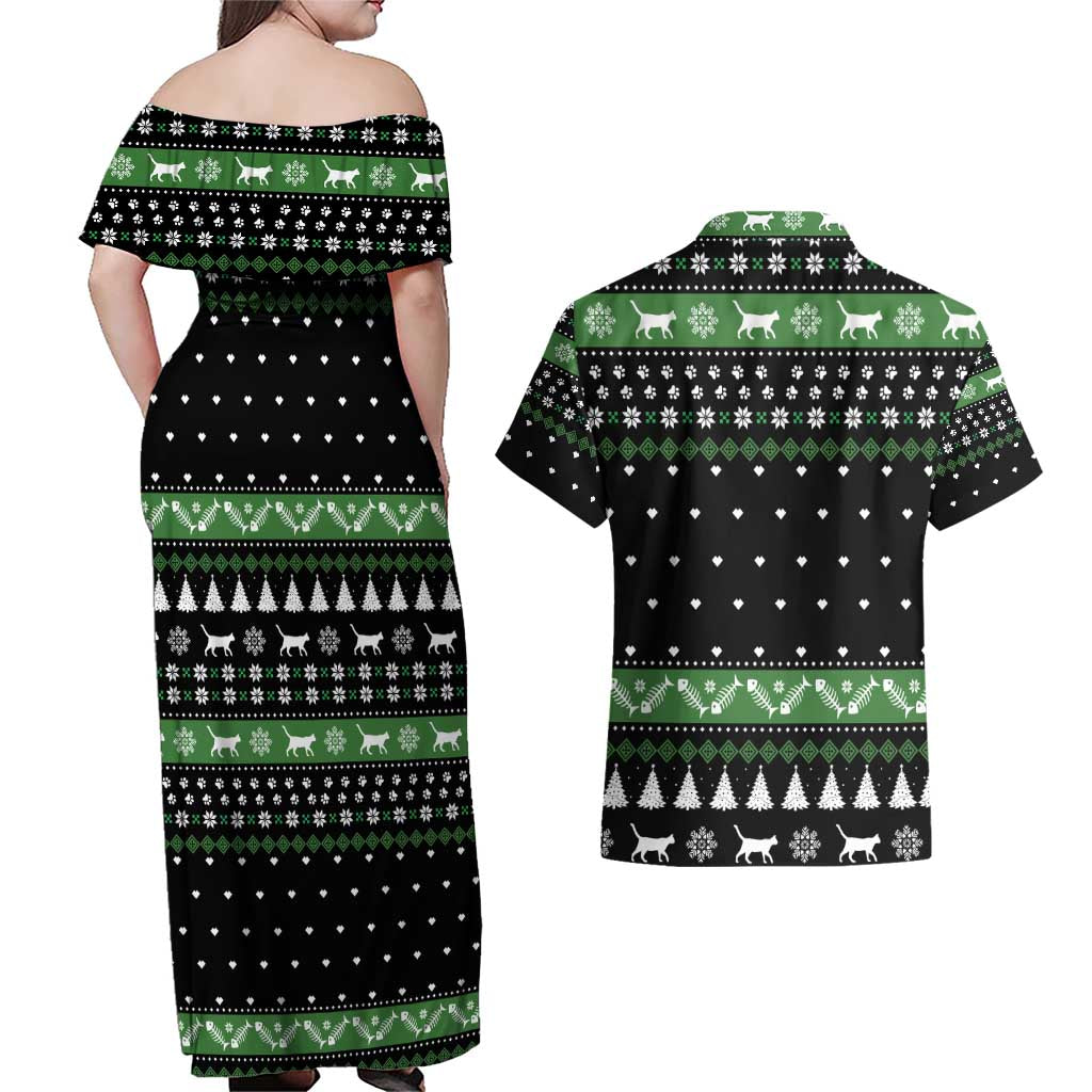 Cat Be Nice Christmas Couples Matching Off Shoulder Maxi Dress and Hawaiian Shirt Xmas Holiday Patterns - Wonder Print Shop