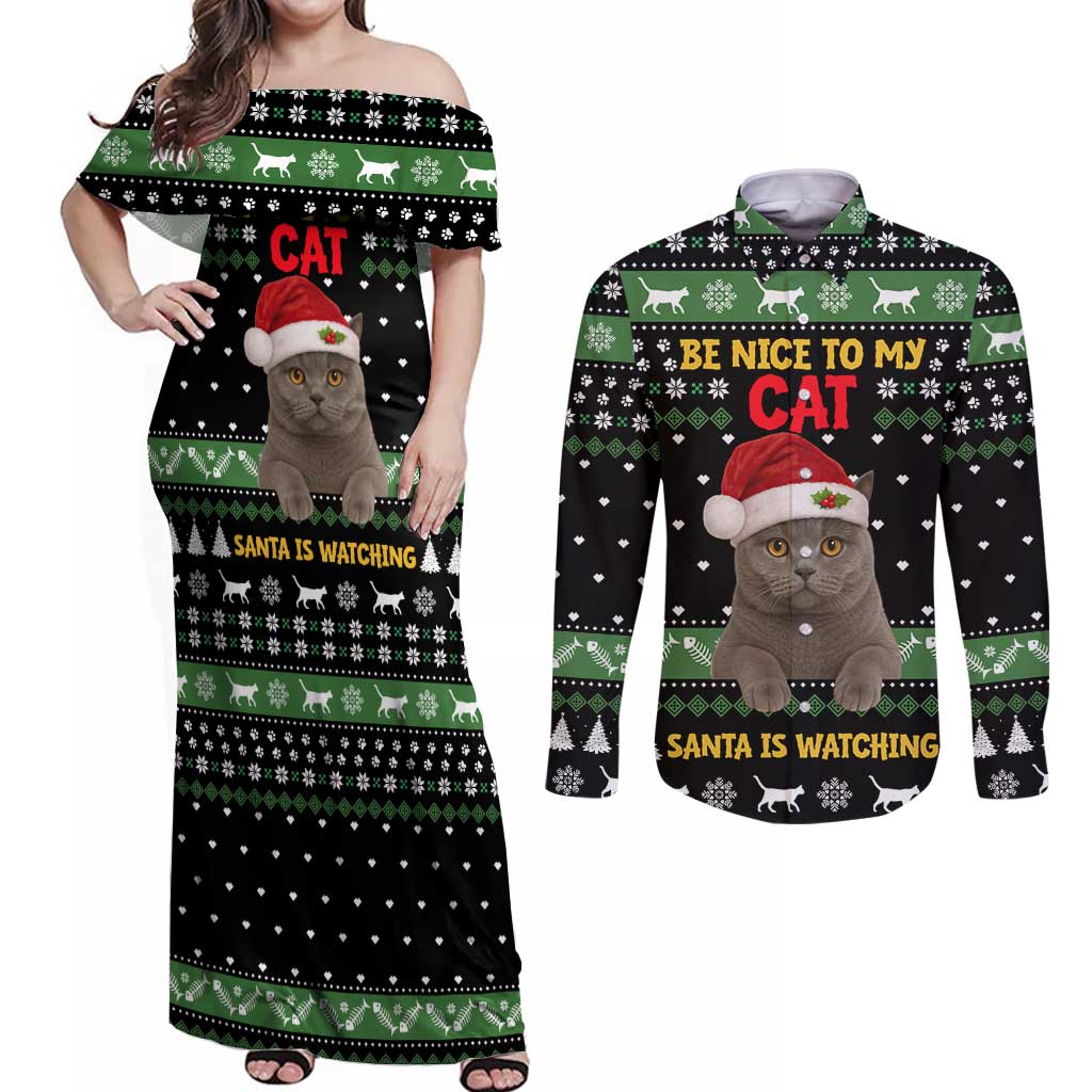 Cat Be Nice Christmas Couples Matching Off Shoulder Maxi Dress and Long Sleeve Button Shirt Xmas Holiday Patterns - Wonder Print Shop