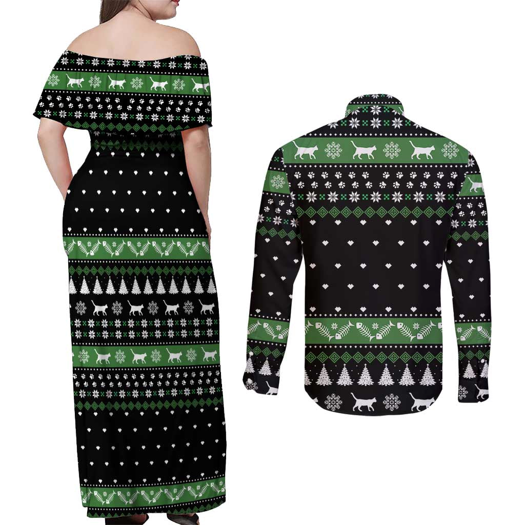 Cat Be Nice Christmas Couples Matching Off Shoulder Maxi Dress and Long Sleeve Button Shirt Xmas Holiday Patterns - Wonder Print Shop