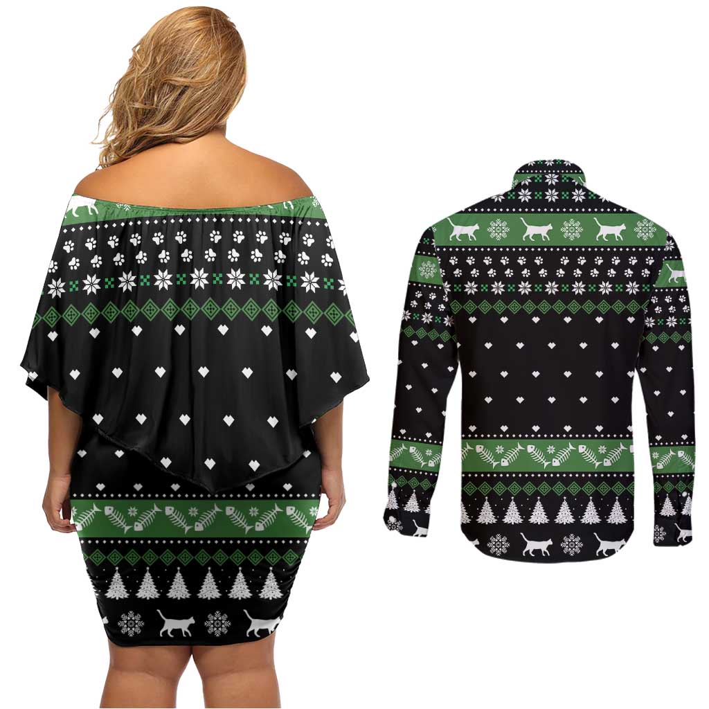 Cat Be Nice Christmas Couples Matching Off Shoulder Short Dress and Long Sleeve Button Shirt Xmas Holiday Patterns - Wonder Print Shop