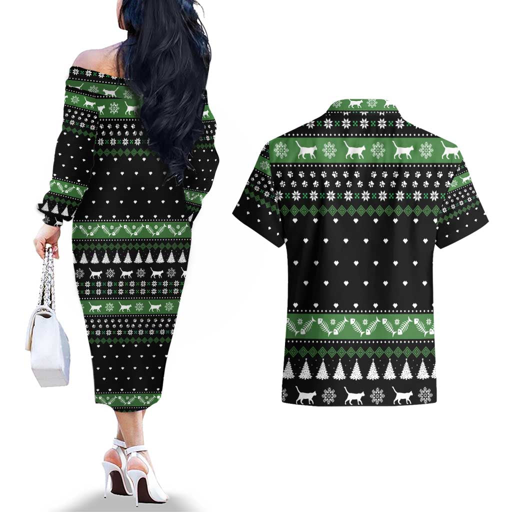 Cat Be Nice Christmas Couples Matching Off The Shoulder Long Sleeve Dress and Hawaiian Shirt Xmas Holiday Patterns - Wonder Print Shop