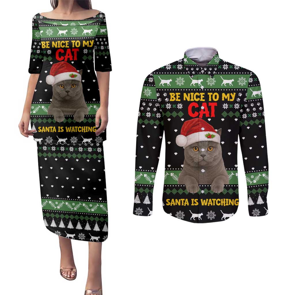 Cat Be Nice Christmas Couples Matching Puletasi and Long Sleeve Button Shirt Xmas Holiday Patterns - Wonder Print Shop