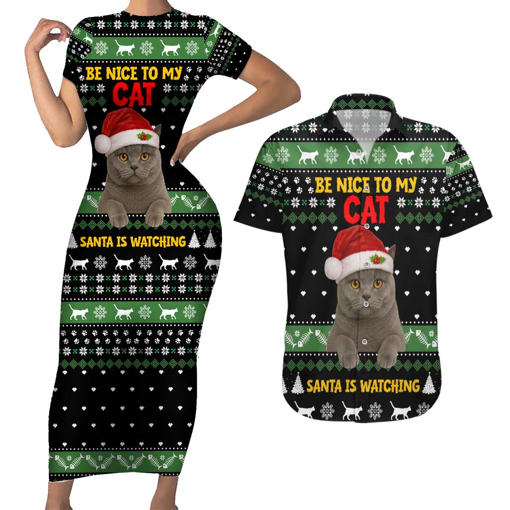 Cat Be Nice Christmas Couples Matching Short Sleeve Bodycon Dress and Hawaiian Shirt Xmas Holiday Patterns - Wonder Print Shop